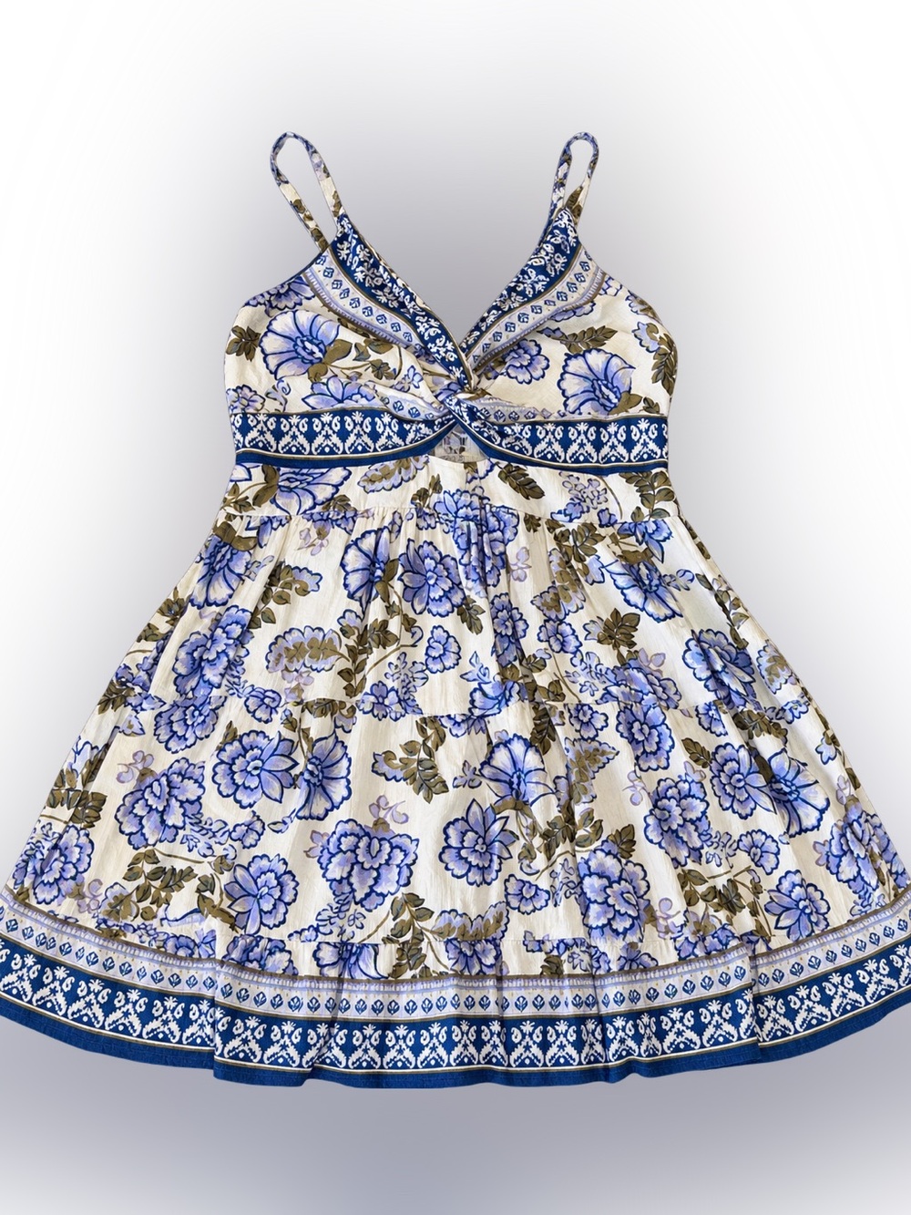 Angie Blue Floral Boho Twist Front Cutout Mini Dress Size M - Picture 4 of 9